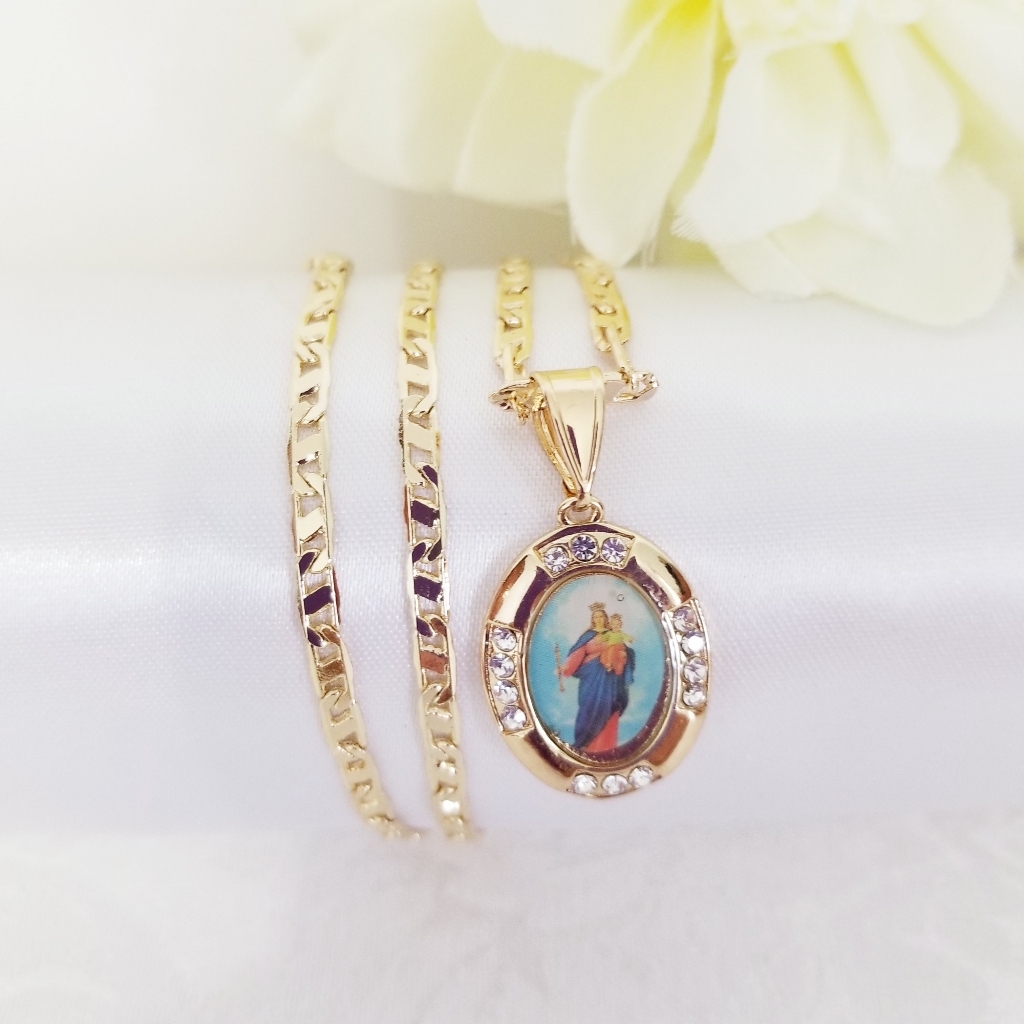 Mary Helper Women's Necklace. 14k Gold Plated. New